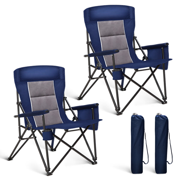 Alpha Camper Set of 2 Heavy-Duty Camping Chair Oversized Padded Heavy Duty Portable Camping Chair Supports 500lbs with Carry Bag, Blue