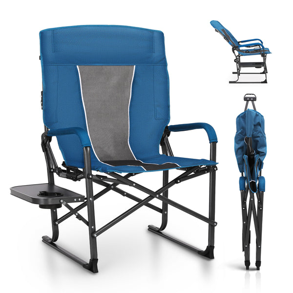 Alpha Joy Camping Chair Two-Position Adjustable High Back Heavy-Duty Oversized Director Chair with Side Table - Blue