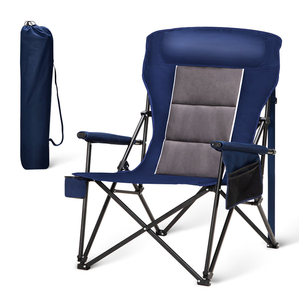 Alpha Camper Heavy-Duty Camping Chair Oversized Padded Heavy Duty Portable Camping Chair Supports 500lbs with Carry Bag, Blue