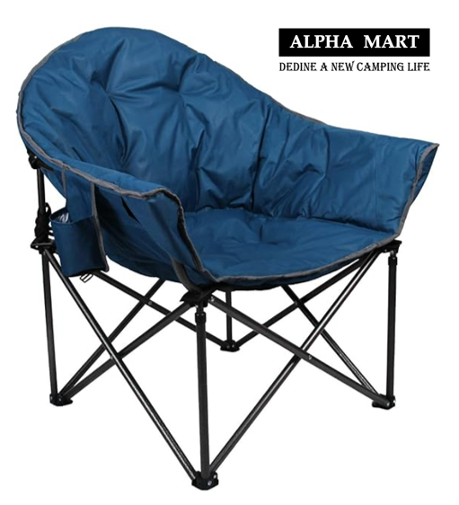 ALPHA MART Camping Chairs - Oversized Camping Chairs Padded Moon Round Chair Saucer Recliner with Folding Cup Holder and Carry Bag