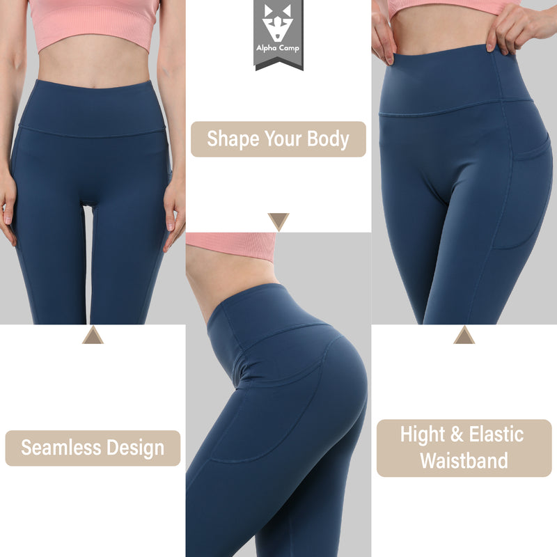 ALPHA CAMP High Waist Yoga Pants with Pockets, Tummy Control Exercise