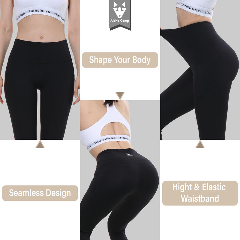 ALPHA CAMP High Waist Yoga Pants with Pockets, Tummy Control Exercise